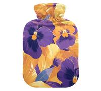 Abstract Orange Purple Pansies Flowers hot Bottle Water Bag with Soft Cover, 1L hot compresses for The Body for Tummy Warmer, Tummy Warmer, Bolsa para cólicos menstruales