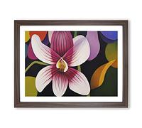 Abstract Orchid Flower Framed Wall Art Print A2 Walnut