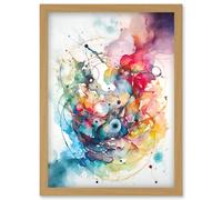 Abstract Organic Form Multicolour Splatter Paint Art Modern Watercolour Painting Artwork Framed Wall Art Print A4 Artery8 Light Oak One Size