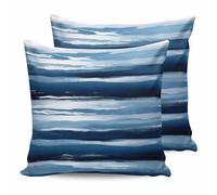 Abstract Outdoor Waterproof Pillow Covers Pack of 2, Dark Blue Gradient Water Ripples Coastal Stripes Decorative Throw Pillowcases Polyester Cushion Covers for Garden Patio Tent Sofa Couch, 16x16 inch