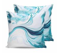 Abstract Outdoor Waterproof Pillow Covers Pack of 2, Turquoise Marble Water Ripple Gradient Wave Texture Decorative Throw Pillowcases Polyester Cushion Covers for Garden Patio Sofa Couch, 16x16 inch
