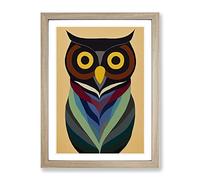 Abstract Owl In Colour No.1 Framed Print | A3 Oak Framed Wall Art | Ready to Hang | Abstract Animal Picture | Living Room Bedroom Lounge Office