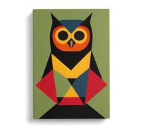 Abstract Owl In Colour No.4 Green, Peach, Red Canvas Print | Gallery Wrapped 30mm Frame Wall Art | 30x20 inches | Ready to Hang | Abstract Animals Picture | Living Room Bedroom Lounge Office