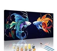 Abstract Paint by Numbers Fish Paint by Numbers Kit for Adults with Framed DIY Canvas & 3 Brushes Acrylic Pigment Set, Home Decor Painting Wall Art Crafts, Women Hobby Gifts 23.6x47.2in XY#1029