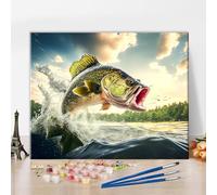 Abstract Paint by Numbers for Adults Fish Jumping Out of The Water DIY Adult Paint by Number Kits on Canvas Watercolour Draw Painting by Numbers Oil Painting Art Crafts 16x20 in
