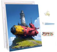 Abstract Paint by Numbers for Adults with Frame, Painting by Numbers for Adults Lighthouse on Canvas, DIY Acrylic Oil Painting Kits with Brushes, Hobbies for Adults Women, Room Decor 32x44in 1-7627