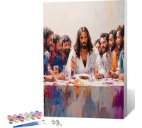 Abstract Paint by Numbers The Last Supper Painting by Numbers for Adults Beginner DIY Digital Painting Hobbies for Adults Women with 3 Brush and Acrylic Paints Kit for Home Decor 20 x 30 cm -zjn26040O