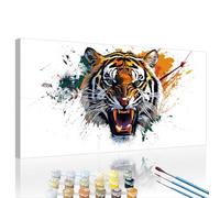 Abstract Paint by Numbers Tiger Paint by Numbers Kit for Adults with Framed DIY Canvas & 3 Brushes Acrylic Pigment Set, Home Decor Painting Wall Art Crafts, Women Hobby Gifts 23.6x47.2in XY#1025