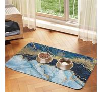 Abstract Paint Gold Glitter Blue Marble,Waterproof Pet Feeding Mat,PU Leather Placemats for Cat Dog Water Bowl,Food Mats,40x60cm