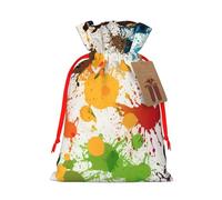 Abstract Paint Splashes Christmas Gift Bags with Tags & Ribbon Ties, Xmas Drawstring Candy Treat Bag Christmas Gifts Sacks Reusable Gift Wrapping Bags for Holiday Party Favors Small
