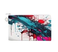 Abstract Paint Splashes Coin Purse Canvas Wallet with Zipper Portable Mini Change Pouch Cute Money Pouch Small Organizer Coin Card Key Holder for Women Girls Daily Use Gift