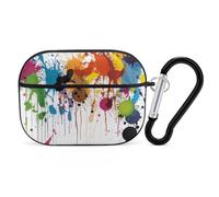 Abstract Paint Splashes for Airpod Pro Case Cover Hard Shell Full Drop Protection Cover with Keychain Compatible with AirPod Pro 2nd/1st Generation, Front LED Visible,Black