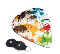 Abstract Paint Splashes Guitar Picks 6 Pcs, 0.96mm Thickness Celluloid Plectrum with Leather Picks Holder, Personalized Guitar Pick for Bass Electric Acoustic Guitars Lovers Gift