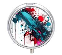 Abstract Paint Splashes Pill Case 3 Compartment Portable Pill Box Daily Round Pill Organizer for Pocket Purse Daily Medicine Container to Hold Vitamins Fish Oil Travel Gifts
