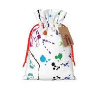 Abstract Paint Splashes Print Festive Red Drawstring Bag, Small Favors Pouch Ideal For Christmas Party Gifting-S Size