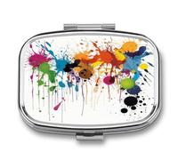 Abstract Paint Splashes Small Pill Box for Purse Travel Essentials Metal Pill Case 2 Compartments Compact Medicine Container Portable Daily Pill Organizer for Vitamins Fish Oils