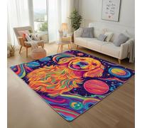 Abstract Painted Animal Dog Washable Rugs for Living Room 80x150cm Area Rugs Non-Slip Backing Stain Resistant Lightweight Low-Pile Carpet Galaxy Universe Stars Rug for Bedroom, Kitchen, Hallway