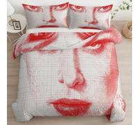 Abstract Painting Duvet Cover Hand-Drawn Female Face Bedding Set, Red Ultra Soft Microfiber Double Quilt Cover 3Pcs 200 x 200 cm for Kids Boys Girls Teens Bedspread With 2 Pillow Case