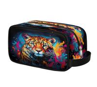 Abstract Painting Leopard Toiletry Bag for Men Women, Cosmetic Makeup Bag with Handle, Travel Shaving Kit Organizer, Waterproof Portable Wash Bag for Gym Vacation Camping Sports