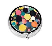 Abstract Painting of Circles A Round Mini Pillbox with Three Compartments for Storing Vitamins, Fish Oil, and Nutritional Supplements.
