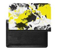 Abstract Painting on White Yellow, White and Black Ink Pattern Women's Passport Protector, Men's Passport Protector, PU Travel Passport Protector for Women Men Worker 5.8 x 3.9 x 0.4 inch