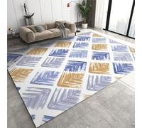 Abstract Palm Leaves 5x8 Rugs for Living Room, Blue and Gold Leaves Geometric Area Rug, Non-Slip Washable Foldable Hardwearing Carpet for Bedroom Entryway Hallway Office Kitchen Nursery