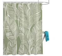 Abstract Palm Leaves Shower Curtain for Bathroom, Green Tropical Plant Modernism Waterproof Cloth Fabric Bathroom Accessories Set with 12 Rust Proof Plastic Hooks, 48” x 72”
