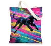 Abstract Panther Canvas Tote Bag, Colorful Reusable Grocery Bags, Lightweight Art-Inspired Shoulder Strap Bags 13x15 Inch