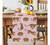 Abstract Panthers on Pink Table Runner 72 Inches Long, Summer Tropical Animals Washable Table Runners Heat-Insulation Kitchen Dining Table Decorations for Home Party Decor 13x72in