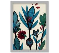 Abstract Paper Quilling Floral Blooms Flowers Butterflies Blue Burgundy Green Cream Artwork Framed Wall Art Print A4 Artery8 Light Grey One Size
