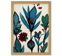 Wee Blue Coo Abstract Paper Quilling Floral Blooms Flowers Butterflies Blue Burgundy Green Cream Artwork Framed Wall Art Print A4