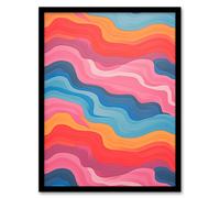 Abstract Pastel Waves Pink Blue Yellow Red Acrylic Painting Art Print Framed Poster Wall Decor Artery8 Black W12 inch x H16 inch
