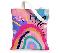 Abstract Pattern Canvas Tote Bag, Colorful Reusable Grocery Bags, Lightweight Fun Shoulder Bags 13x15 Inch