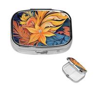 Abstract Patterned Tropical Print Pill Case Portable Square Pill Box 2 Compartment Pill Organizer Cute Travel Pill Container Vitamin Organizer for Purse Pocket Travel Gift