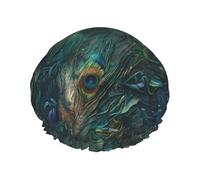 Abstract Peacock Feather Shower Cap Waterproof Reusable Double Elastic Daily Bath One Size
