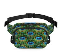 Abstract Peacock Feathers Pattern Fanny Pack for Women Men, Waterproof Waist Bag with Adjustable Strap Dual Zippers, Lightweight Crossbody Chest Bag for Running Hiking Sports