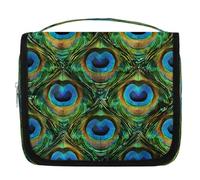 Abstract Peacock Feathers Pattern Hanging Toiletry Bag for Travel, Waterproof Polyester Makeup Organizer, Portable Cosmetic Bag with Hook for Bathroom Business Trips Gym Camping