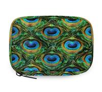 Abstract Peacock Feathers Pattern Pill Organizer Travel Medicine Case with Zipper Daily Vitamin Storage Bag Portable 8 Slot Weekly Pill Box Supplement Holder for Home Office Gym Travel