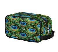 Abstract Peacock Feathers Pattern Toiletry Bag for Men Women, Cosmetic Makeup Bag with Handle, Travel Shaving Kit Organizer, Waterproof Portable Wash Bag for Gym Vacation Camping Sports
