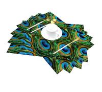Abstract Peacock Feathers Pattern Vinyl Placemats Set of 4, Heat-Resistant Washable Woven PVC Table Mats for Kitchen Dining Table Restaurant Party Holiday Gatherings