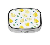 Abstract Pears Lemon Avocado Garden Pattern Pill Case Pill Box Travel Pill Organizer Small Square Medicine Box for Purse & Pocket Gifts