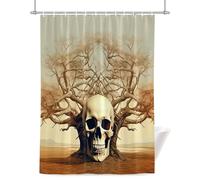 Abstract Perforated Shower Curtain for Bathroom, Head with Dead Tree Waterproof Cloth Fabric Bathroom Accessories Set with 12 Rust Proof Plastic Hooks, 72” x 72”