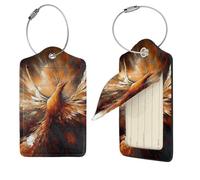 Abstract Phoenix Luggage Tag for Suitcase PU Leather Suitcase Tag with Stainless Steel Loop and Address Card Baggage Tags Cute Bag Name Travel Tags ID Labels for Women Men 1 PC