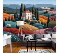 Abstract photo wallpaper, hills, fields, rural landscape wallpaper, non-woven wallpaper, modern wall covering, living room, bedroom, orange color, XXL wall decoration, motif wallpaper, 300cm x 210cm