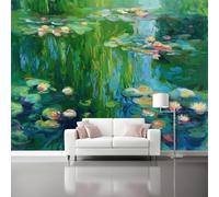 Abstract Photo Wallpaper Mural - Oil Painting Water Lilies Non-Woven Art Print Murals 400 x 280 cm (W x H), Green Interior Decor Wallpaper for Bedroom Living Room TV Backdrop Home