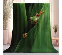 Abstract Photography Tree Frog Leaves Flannel Plush Throw Blanket, Cozy Green Decor Stuff Blanket - Gifts for Lover Girls Boys Kids Adults Women Bed Travel 100 x 130 cm
