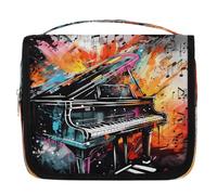 Abstract Piano Hanging Toiletry Bag Travel Wash Bag Cosmetic Makeup Accessories Organizer Waterproof Shower Bag Beauty Pouch for Women Girls Kids Watercolor Music Notes Gift