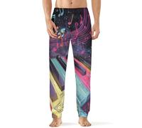 Abstract Piano Keyboard with Music Notes Men's Pajama Pants Lightweight Pjs Bottoms Lounge Pants Sleepwear Soft