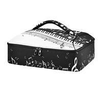 Abstract Piano Keys and Musical Notes in Black White Pattern Reusable Insulated Pizza Bag, Waterproof Food Delivery Bag, with Handle Lid Leakproof Pizza Holder Tote for Hot or Cold Food