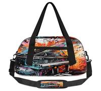 Abstract Piano Kids Overnight Duffle Bags Boys Girls Teen Watercolor Music Notes Sports Gym Bag for Weekender Travel Gymnastics Dance Ballet